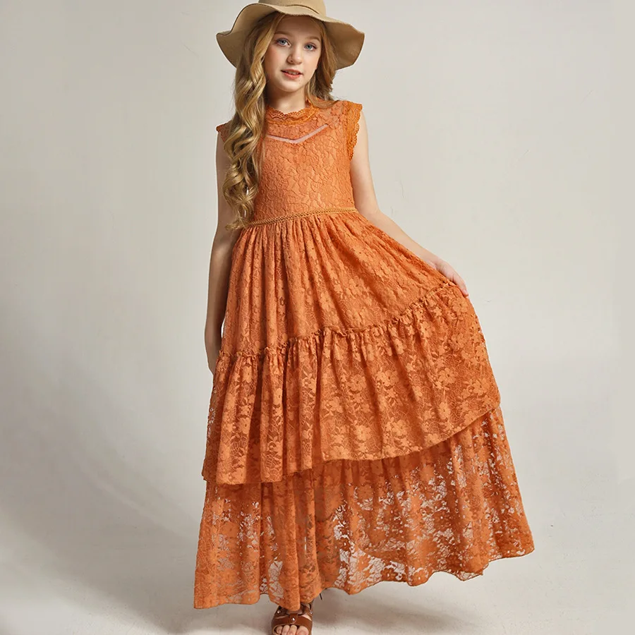 

Girls Piano Performance Lace Flower Girl Wedding Party, Children's Princess Dress, High-End Runway Evening Dress