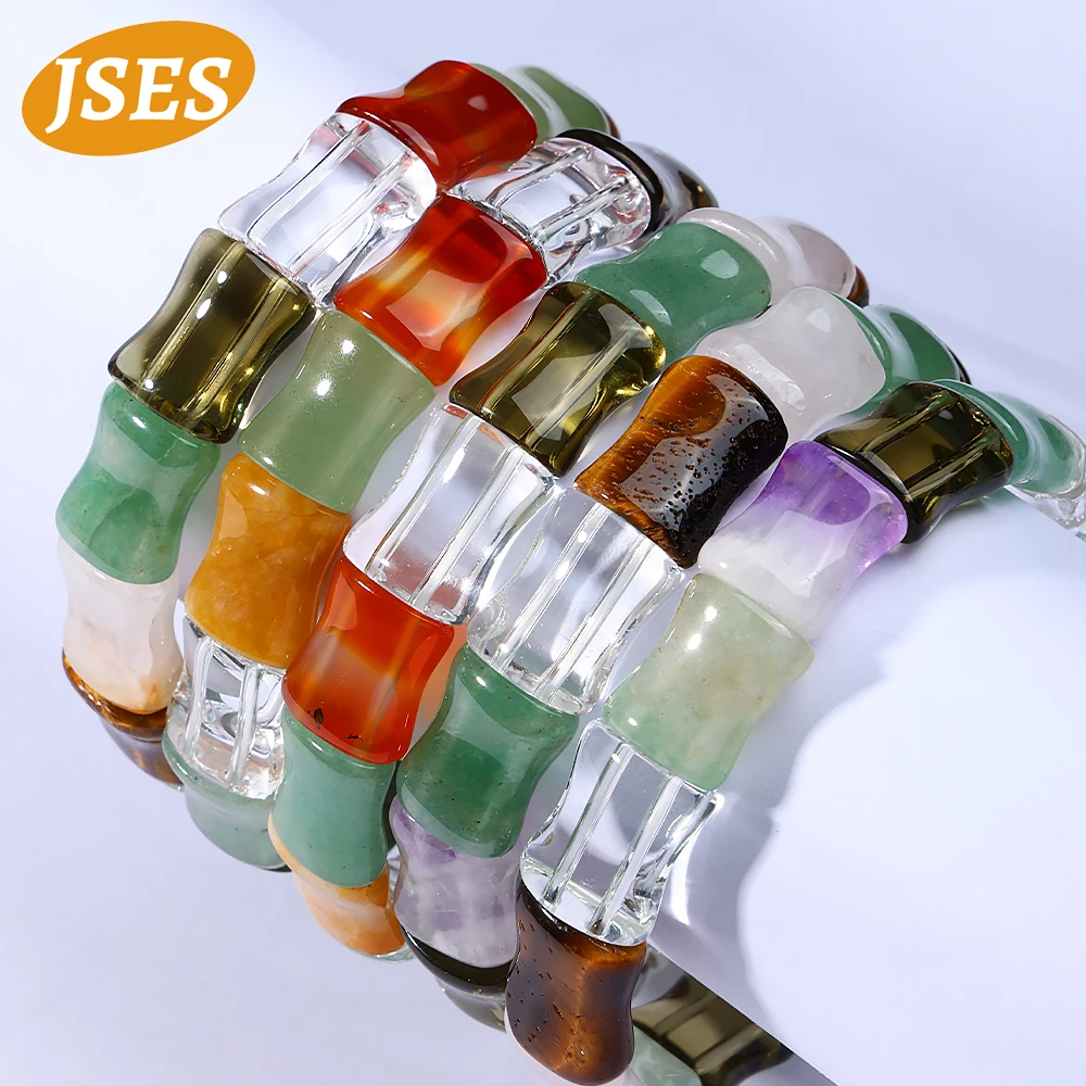 

JSES Natural Colorful Crystal Bracelet Loose Gemstone Beads Bangle For Women Birthday Party Christmas Gift Elastic Rope Jewerly