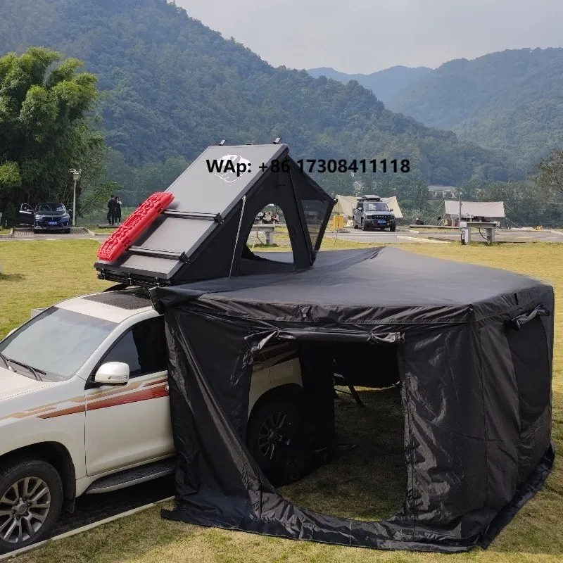 Four Seasons 270 Awning Shower Bath Tent One Bedroom Aluminum Top Hard Shell Roof Tent with Oxford Fabric for Cars Camping