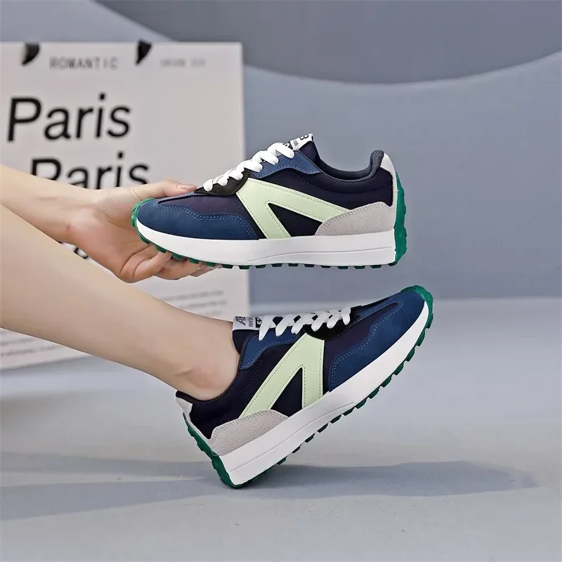 2024 Women\'s Spring New Fashion Colorblock Designer Sneakers PU Leather Outdoor Casual Walking Shopping Ladies Flat Shoes