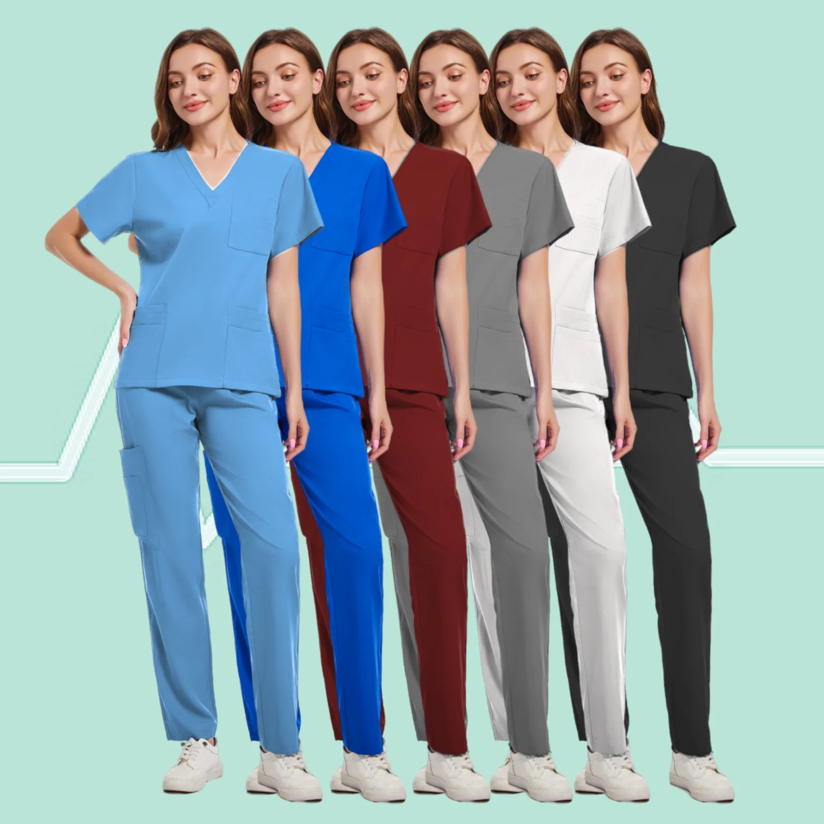 

High Quality Uniforme Medical Nurse Uniform Scrub Set Women and Men's Modern V-Neck Top and Pant Hospital Workwear Doctor Suits
