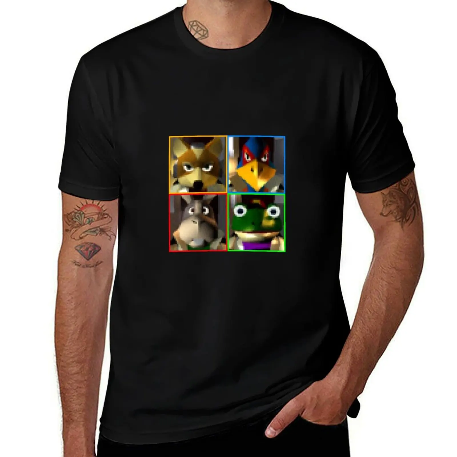 

We're Star Fox 64! (Grid) T-Shirt valentines clothes sweat Aesthetic clothing Funny t-shirt mens plain t shirts