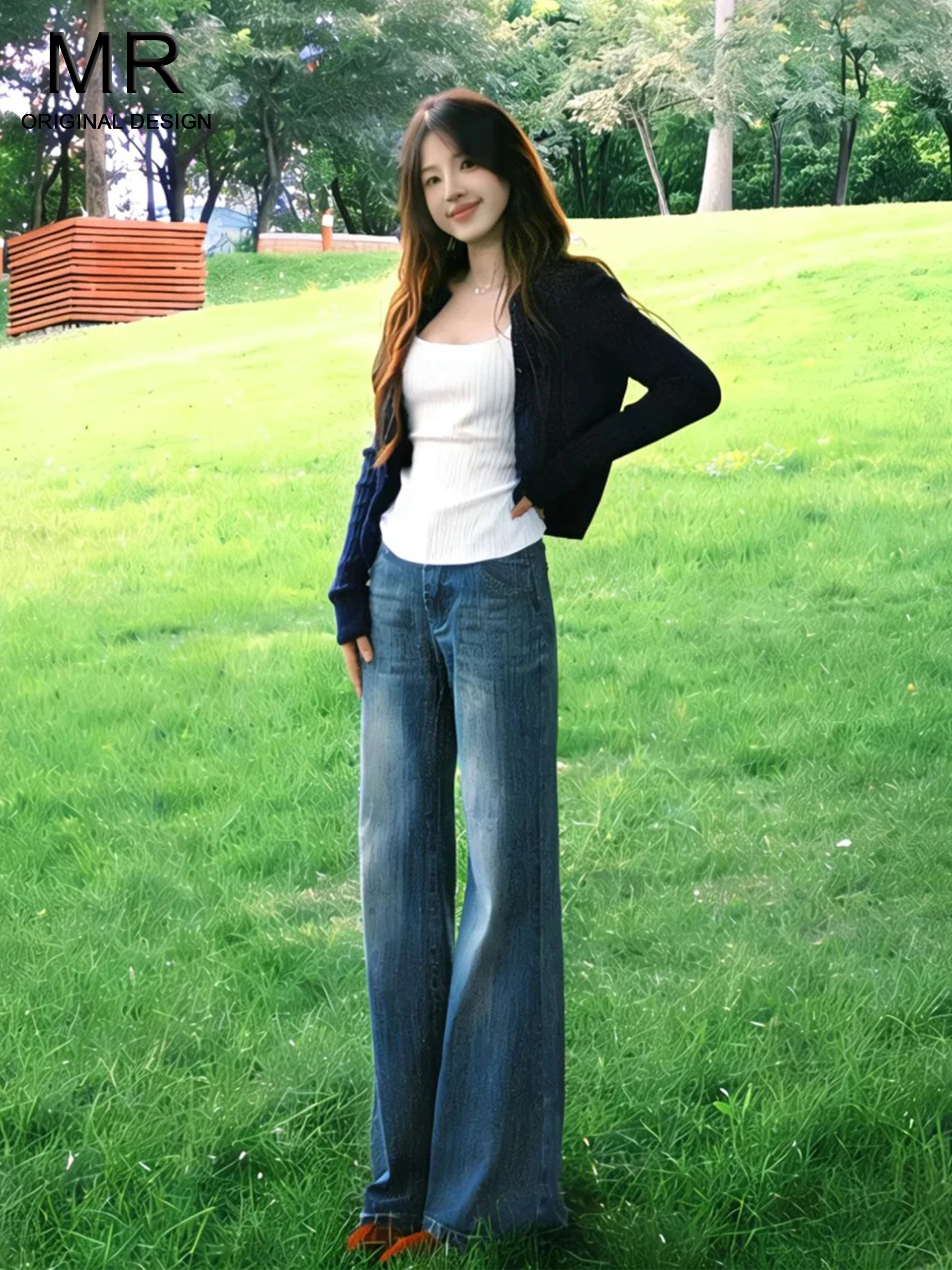 

Женские джинсы с низкой талией и широкими штанинами, новинка 2026 года, летние, модные, свободные, в пол, расклешенные, с бамбуковой текстурой, в винтажном стиле