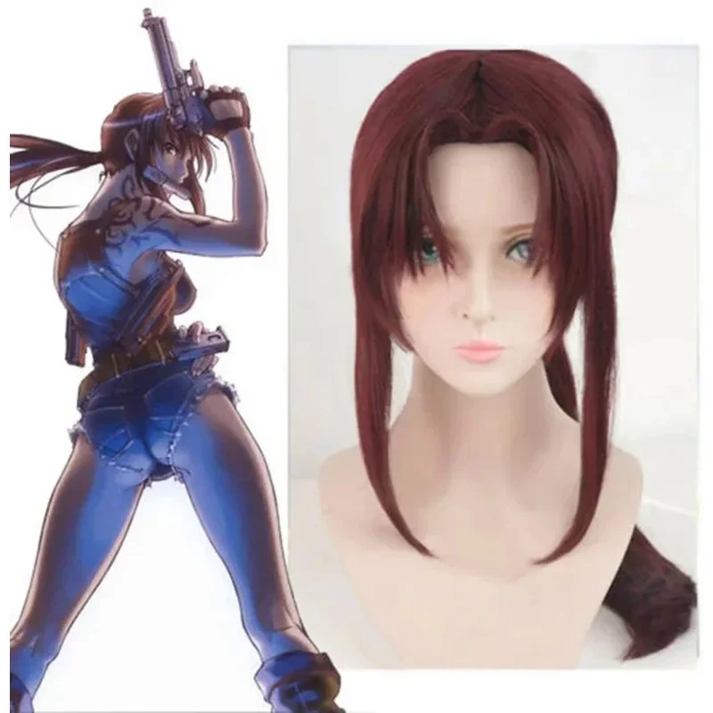 Anime BLACK LAGOON Rebecca Revy Cosplay Wine Dark Red Ponytail Long Styled Synthetic Hair Halloween Costume Party   Wig Cap