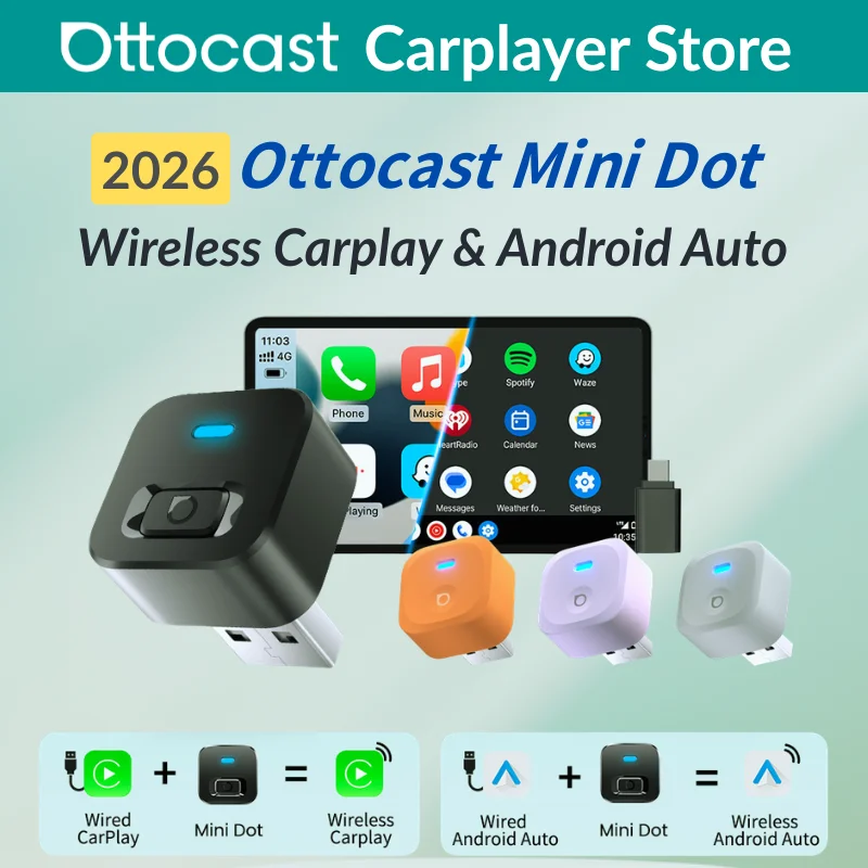 Ottocast Express Mini Dot Wireless Carplay Adapter Android Auto Dongle Wired to Wireless WiFi 6 Plug & Play for Audi Kia