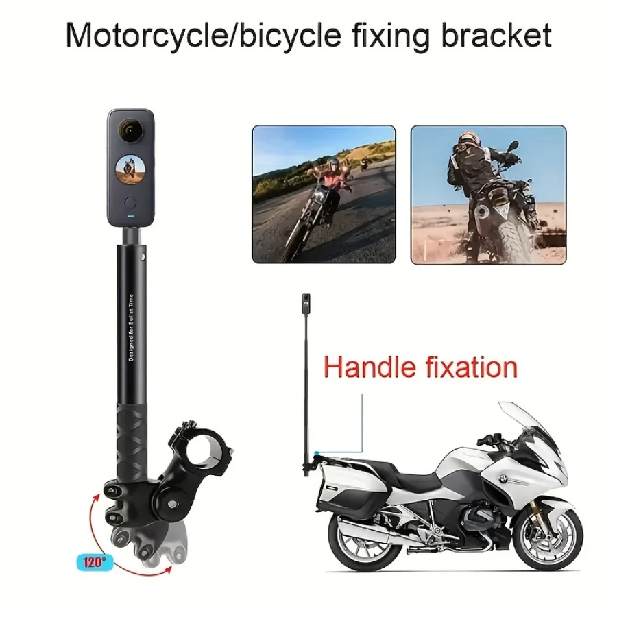 Motorcycle Bicycle Selfie Stick - Suitable for GoPro Hero 12/11/10/9/8 Insta360 × 3 ONE X/ONE/EVO Sports Camera Phone Adapter