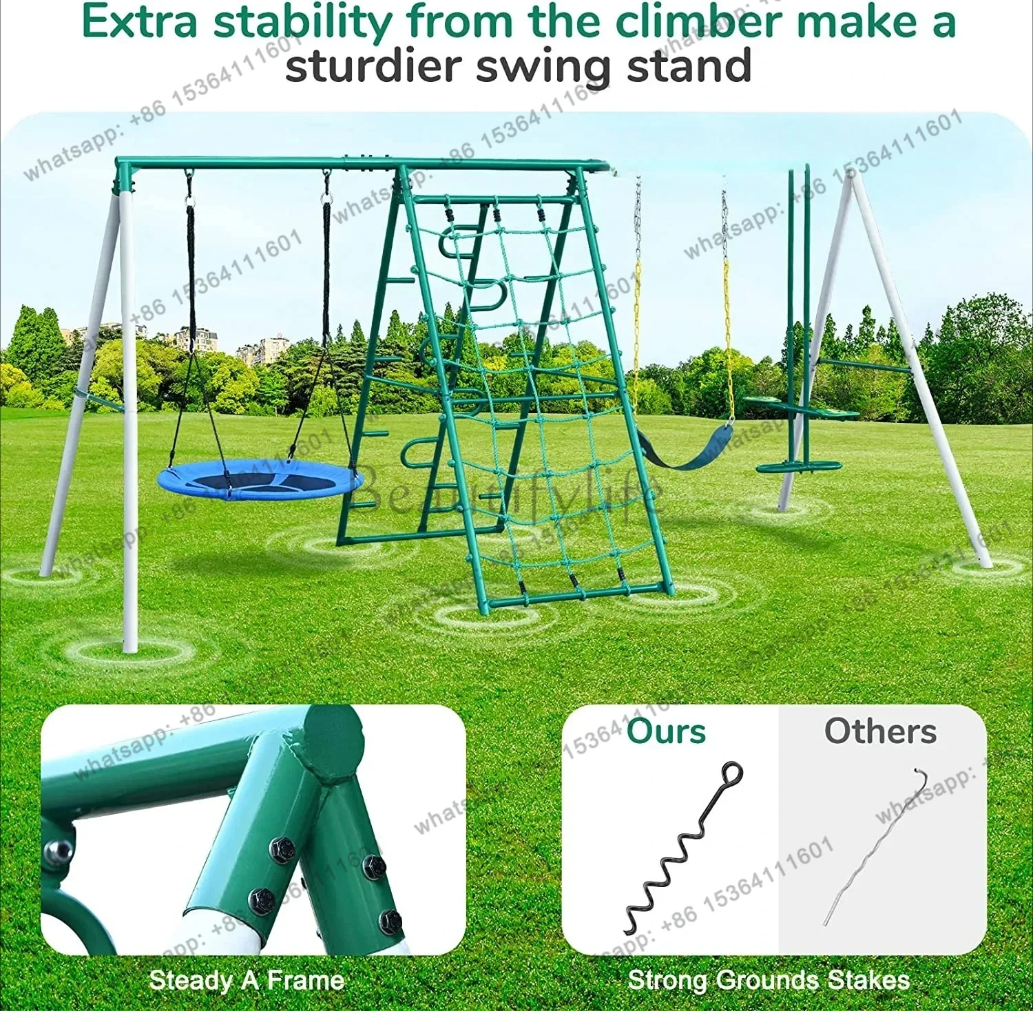 Garden multiple function swing  with climbing ladder and basketball hoop for outdoor and playground