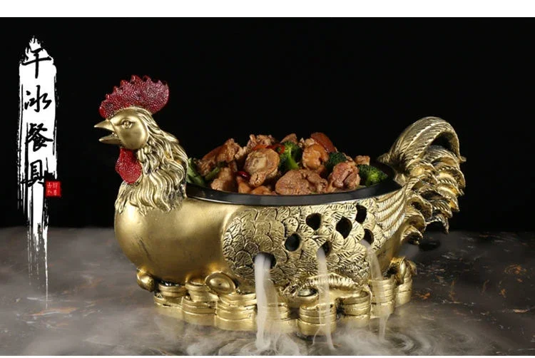 Special Dish Restaurant Fried Chicken Farmhouse Dry Ice Alcohol Heating Rooster Artistic Conception of Dishes and Tableware