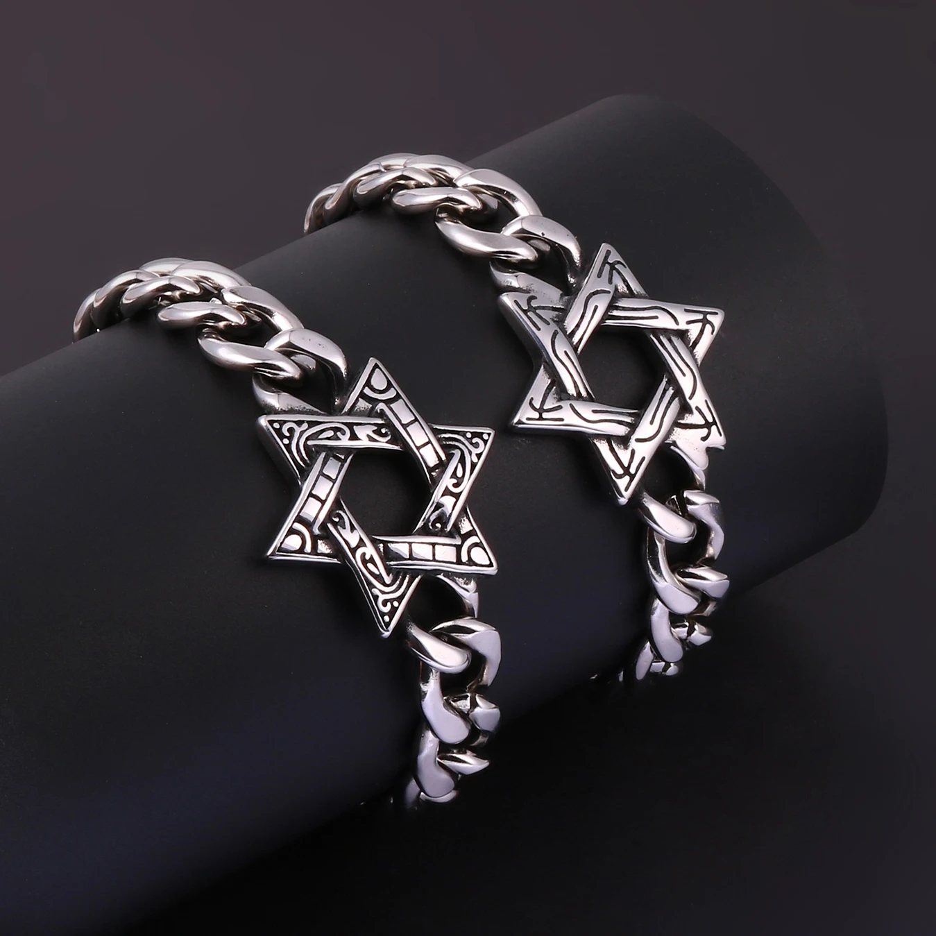 Vintage Stainless Steel Star of David Bracelet for Men Hexagram Six Pointed Chain Bracelet Men Jewelry Gift for Him