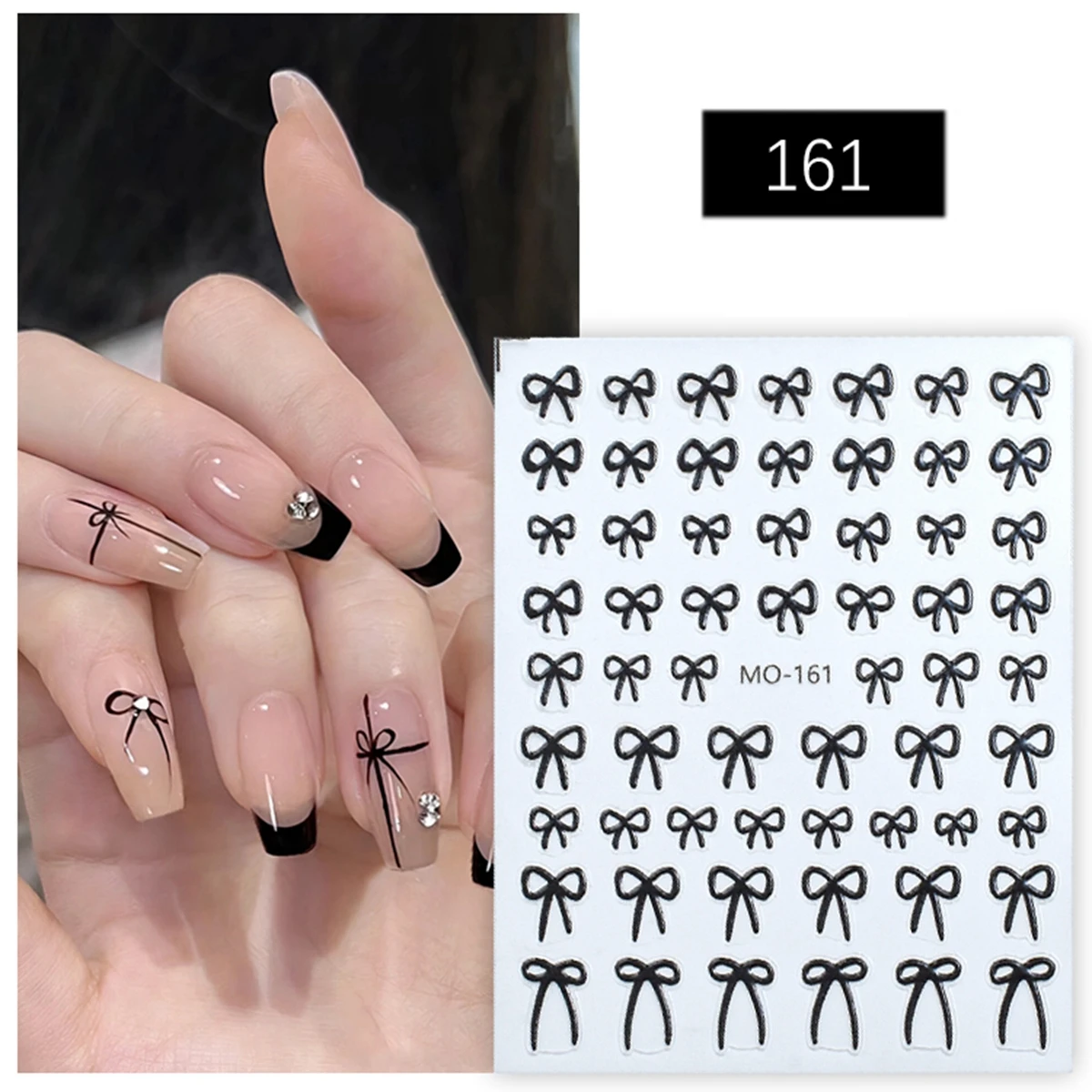 5D Relief Bow Stickers For Nails Black White Silver Butterfly Bow Simple Design Nail Art Decoration Manicure Decals