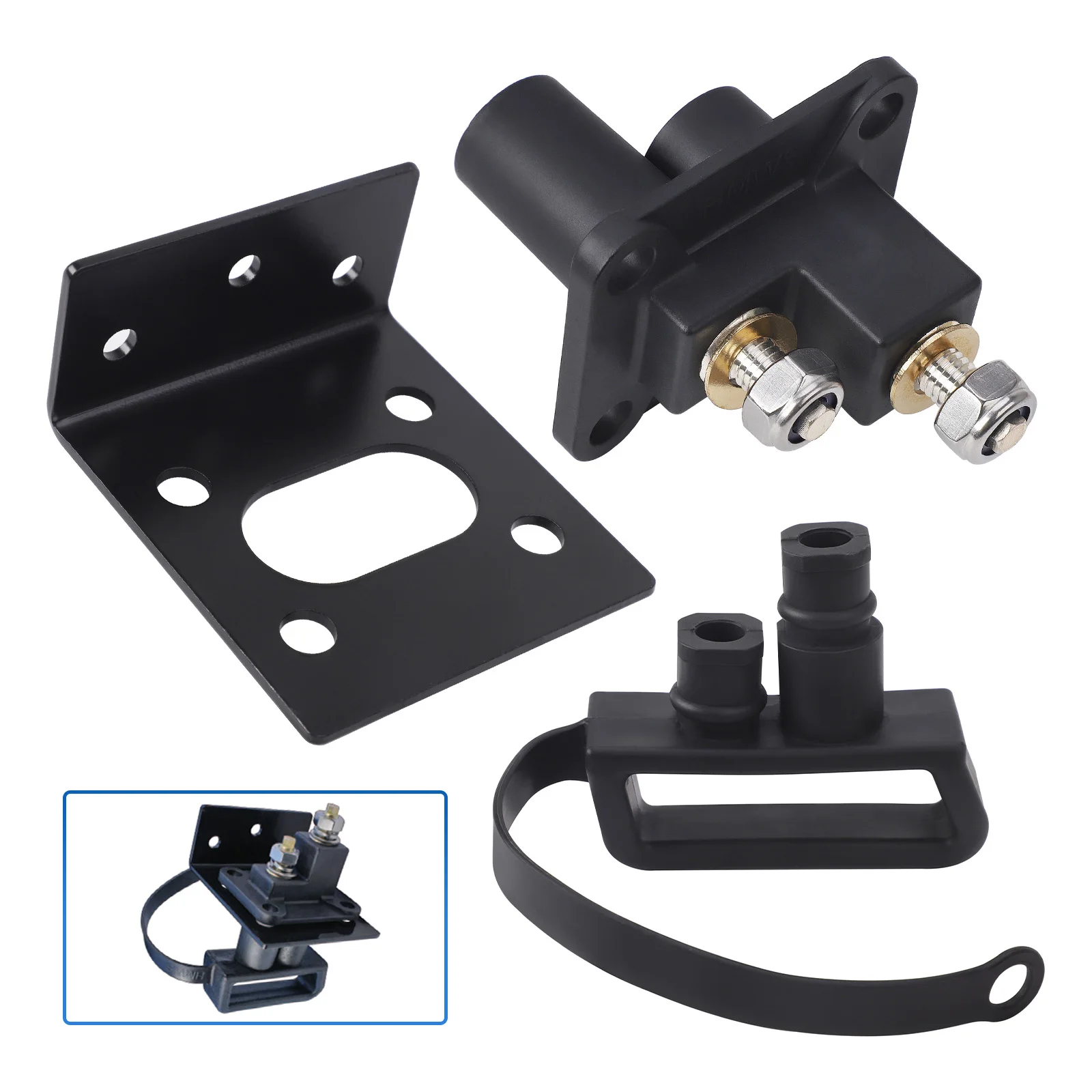 

CNSPEED 177305031 Black Remote Jump Start Terminal Kit with Bracket & Cap ABS Rubber Plastic For Hella Emergency Start Plug