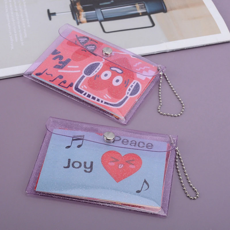 Monedero de PVC transparente con llavero para niñas, billetera pequeña bonita, tarjetero de identificación, monedero para tarjetas de visita, 1 piezas