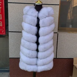HUA QIU MEI SI women's natural fox fur vest 90cm diagonal slim mid-length fox fur vest real fur jacket