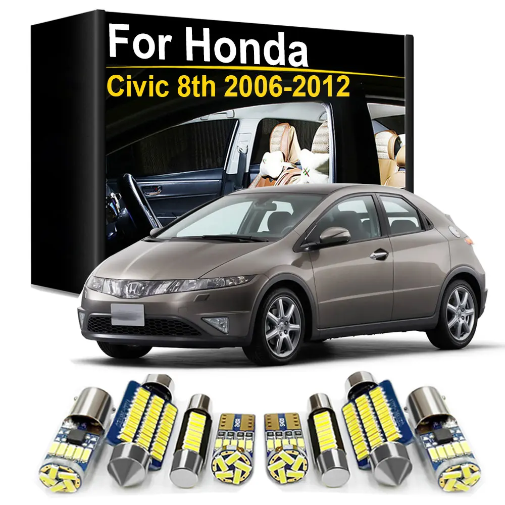 Kit de Luz LED Interna de 8 Peças para Honda Civic 8 MK8 8ª Geração 2006 2007 2008 2009 2010 2011 Lâmpada Interna Canbus Sem Erro