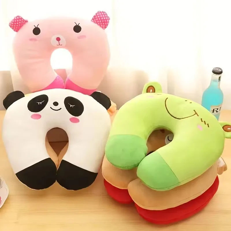 Cute Cartoon Animals U Shaped Pillow Travel Car Head Neck Rest Pillow Support Head Rest Cushion Panda Cat Bear Rabbit Pig 2023