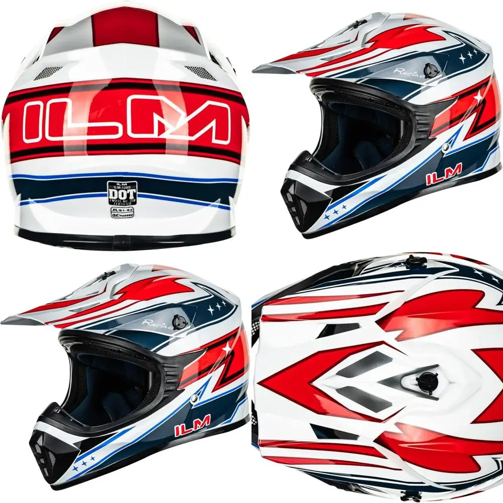 

Full Face Motocross Helmet, Adult Large, DOT Certified, Red & Blue (Model 128S)