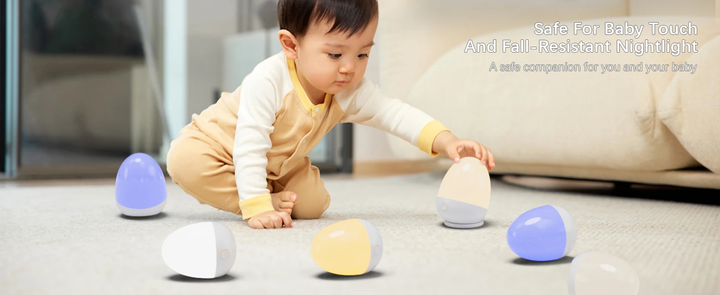 Touch Night Light for Baby Nursery Rechargeable Portable Kids Egg Nightlight Lamp with Feeding Timer for Todder Room Temperature