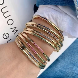Women Charming Brass Plated Micro Zircon Adjustable Open Cuff Bracelet Bangle