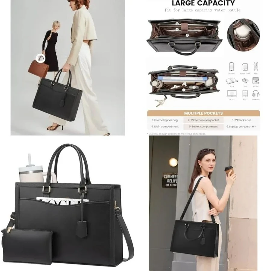 

Laptop Tote Bag for Women, Office Work Bag Briefcase fit for Laptop, Large Capacity Teacher Bag Handbag，This lady's work bag measures 16.5 inches x 5.9 inches x 12.5 inches. It is suitable for most 15.6-inch laptops.