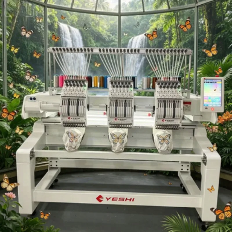 Digital Embroidery System 2 Heads 8 Needles Automatic Embroidery Machine Embroidery Equipment for Cap Flat Garment Home
