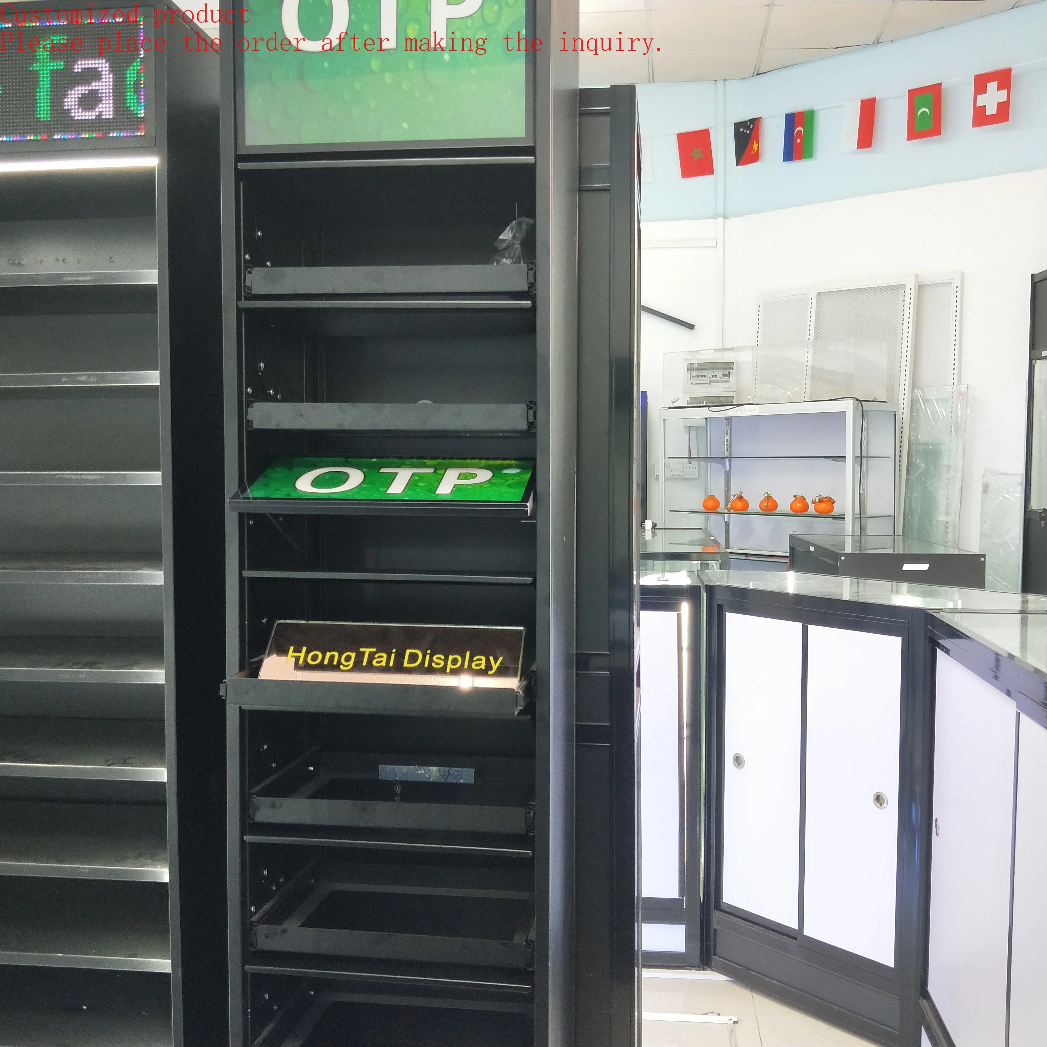 

Custom.Can Be Covered Fully Assembled Type With Lighting Box Smoke Shop Display for Tobacco Shop Display Furniture