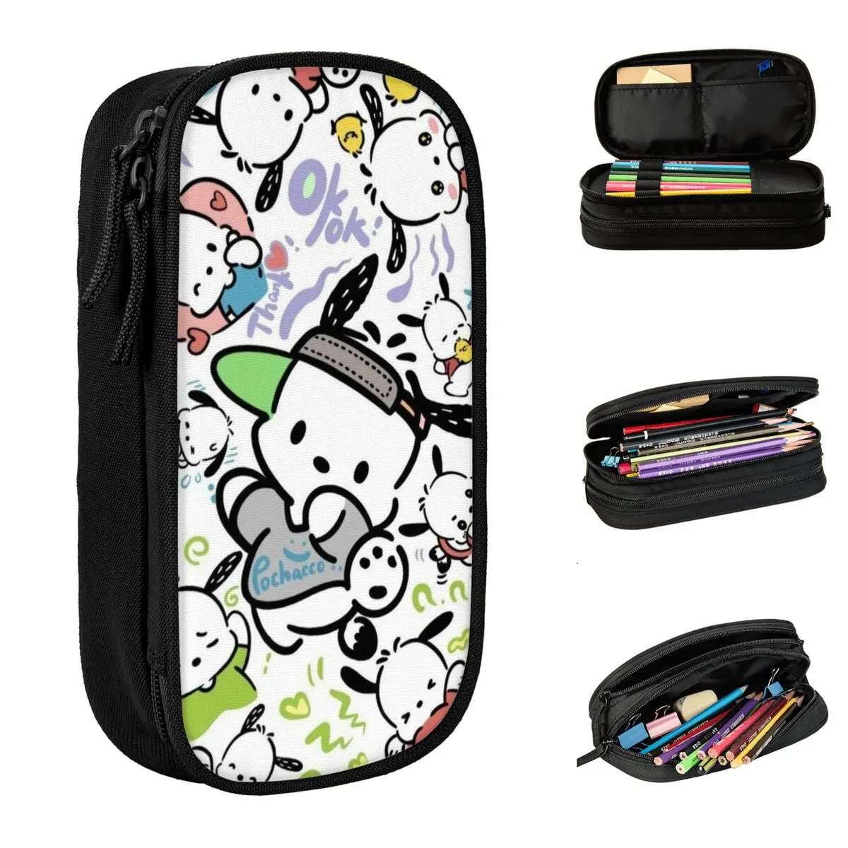 Pochacco Pencil Case Hello Kitty Pencilcases Pen Holder for Student Large Storage Bags Office Gifts Stationery