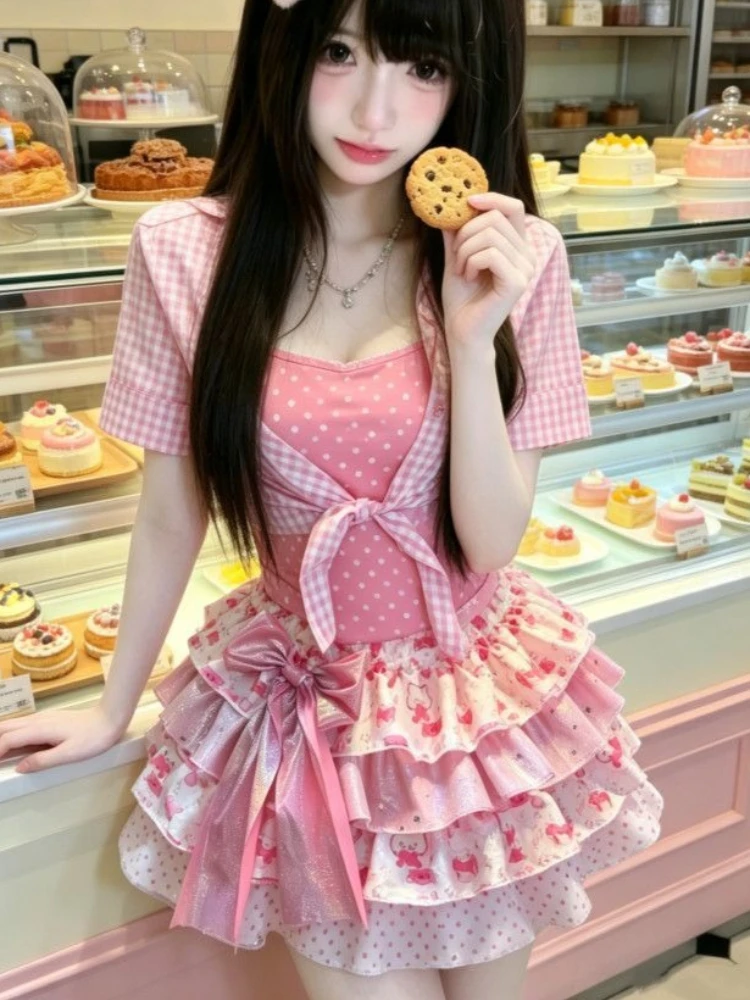 

Japanese Sweet Lolita Y2k Women's Set 3 Piece Set Korean Fashion 2000s Aesthetic Subculture Female New Kawaii Sexy Girl Outfits