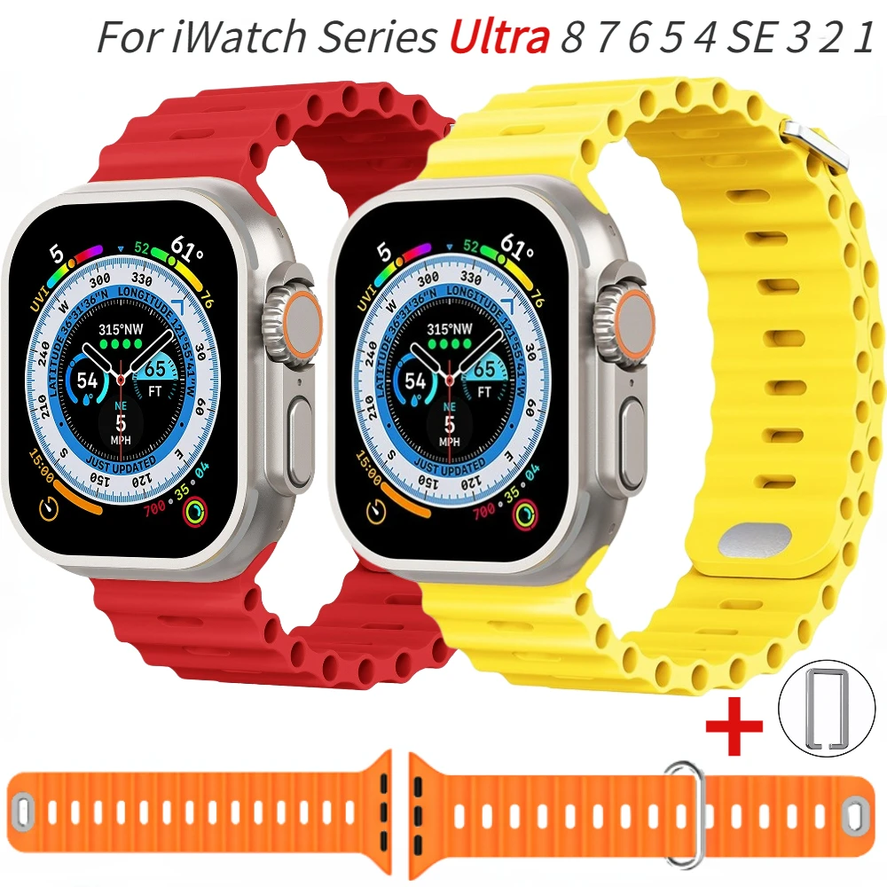 Ocean Silicone Strap For Apple Watch Band 49mm 45mm 41mm 44mm 40mm 42mm 38mm 44 45 mm Wristband iWatch Series 8 7 Ultra 4 5 6 SE