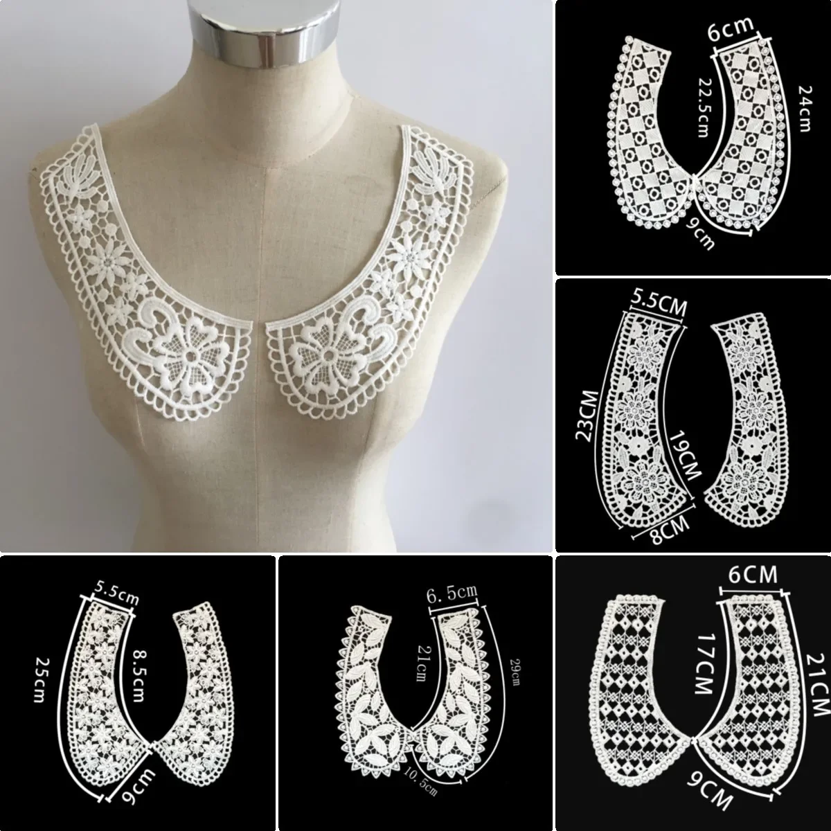 Wholesale sales of 1-10 pieces of Shredded milk embroidered black and white collar DIY sewn decorative clothing lace accessories