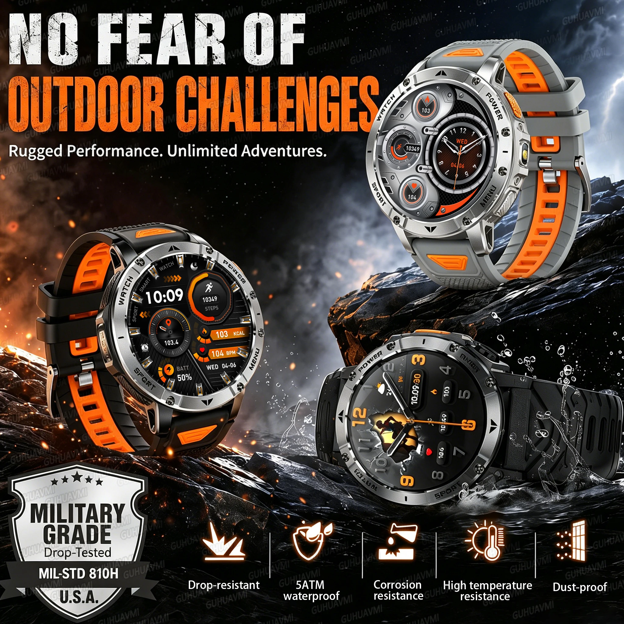 Military Grade Smartwatch 1.7" Large Screen 1400mAh Long Standby 5ATM Waterproof BT Call Outdoor Sports Health Watch For Adult view 6