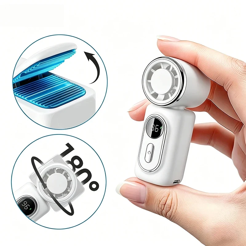 

Portable Mini Fan Handheld Cooling Turbo Small Fan 5 Speed 3000mAh LED Display 180° Adjustable Clip USB Rechargeable Fans New