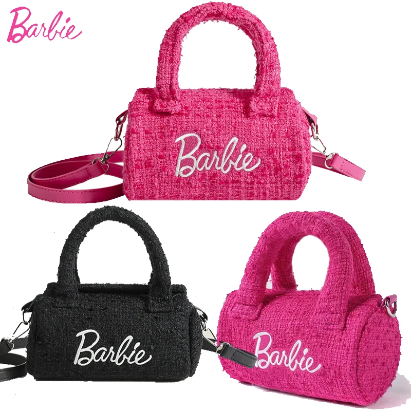 Bolso de mano con diseño de nicho de color rosa y negro para mujer, bolsa cilíndrica de estilo de fragancia, accesorios Kawaii para chica