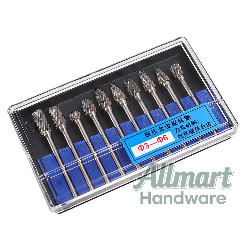 10PCS Wood Carbide Rotary Burr Set, Woodworking Router Bits, Wood Carving Engraving Burrs for Electric Grinder Kit view 3