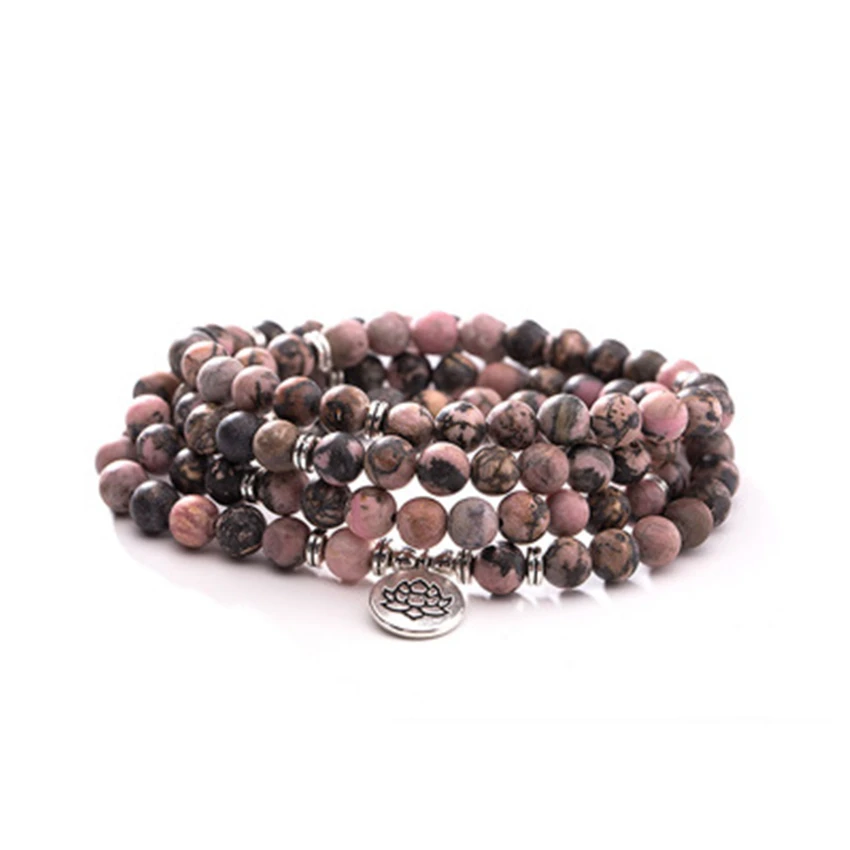 

8mm 108 brown pink thread jade bracelet tree of life pendant yoga Peace Jewelry Men Health Prayer