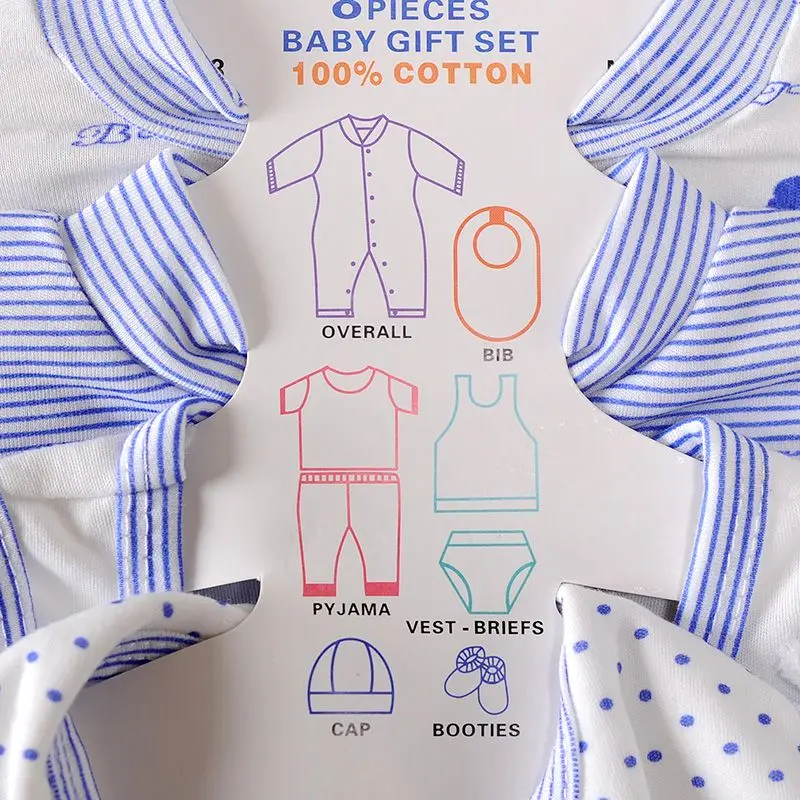 Newborn Baby Cotton Striped Polka Dot Clothing Set Baby 8 Piece Bib Hat Bodysuit Underwear Pajamas Socks 0-1 Years Old