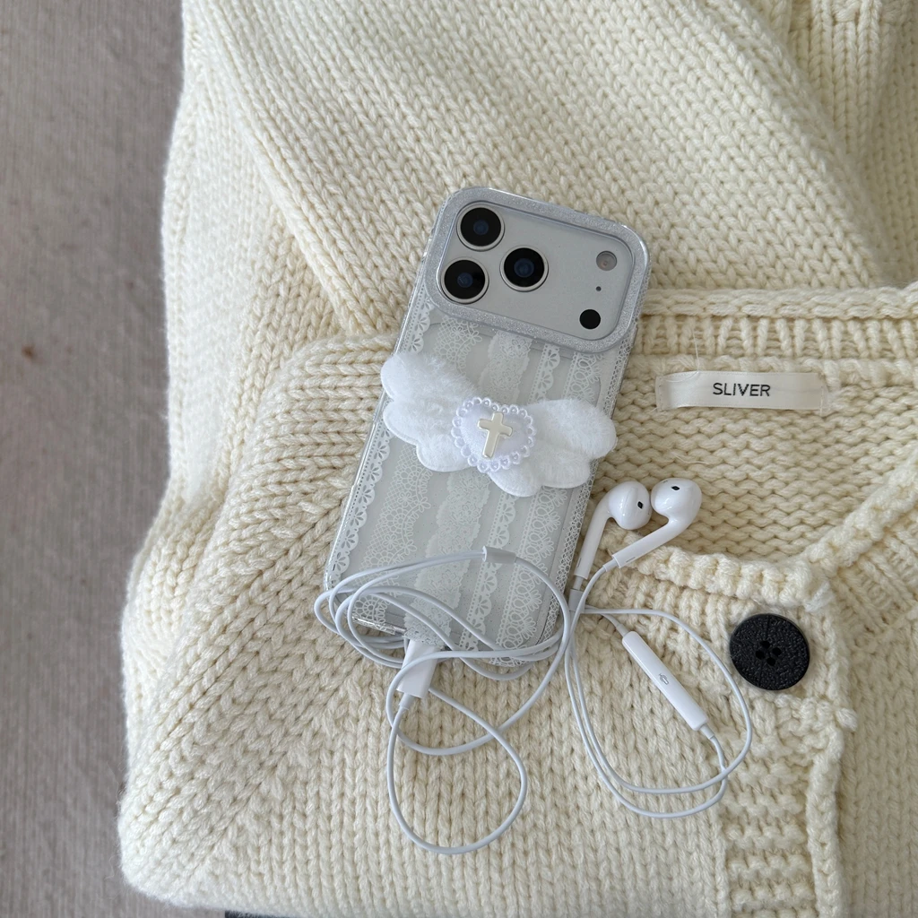 بسيط الأبيض الدانتيل حافة مجسمة الحب بريق إطار صور صدمة برهان غطاء الهاتف القضية آيفون 17 16 15 14 برو ماكس