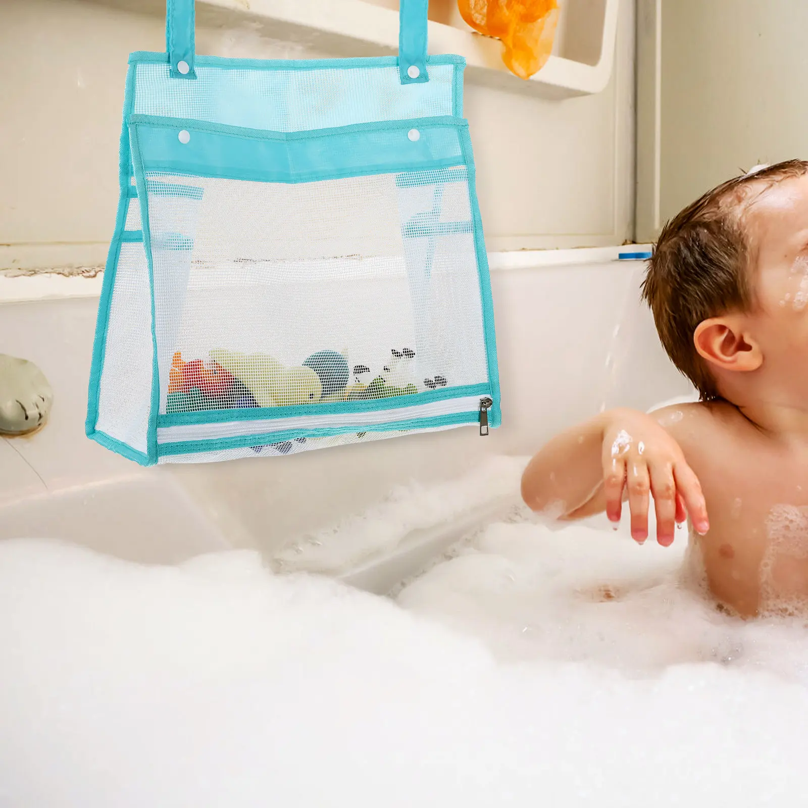 

Подвесная сумка-органайзер для ванной комнаты на молнии, дышащая, для детских принадлежностей, большая вместимость, сетчатый держатель, быстросохнущая