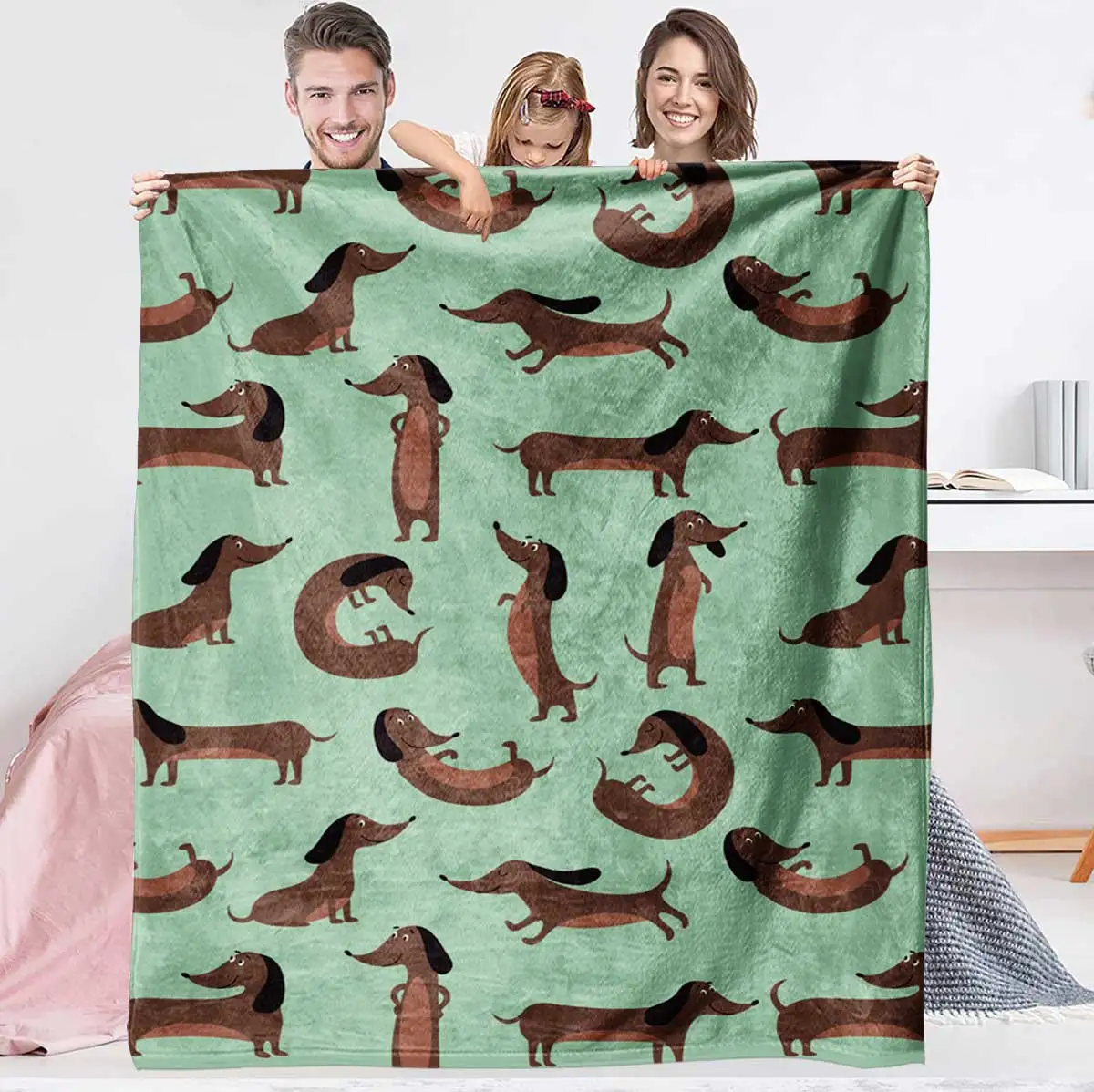 1pc salsicha cão impressão flanela cobertor macio e confortável vários tamanhos sala de estar nap sofá capa portátil máquina lavável