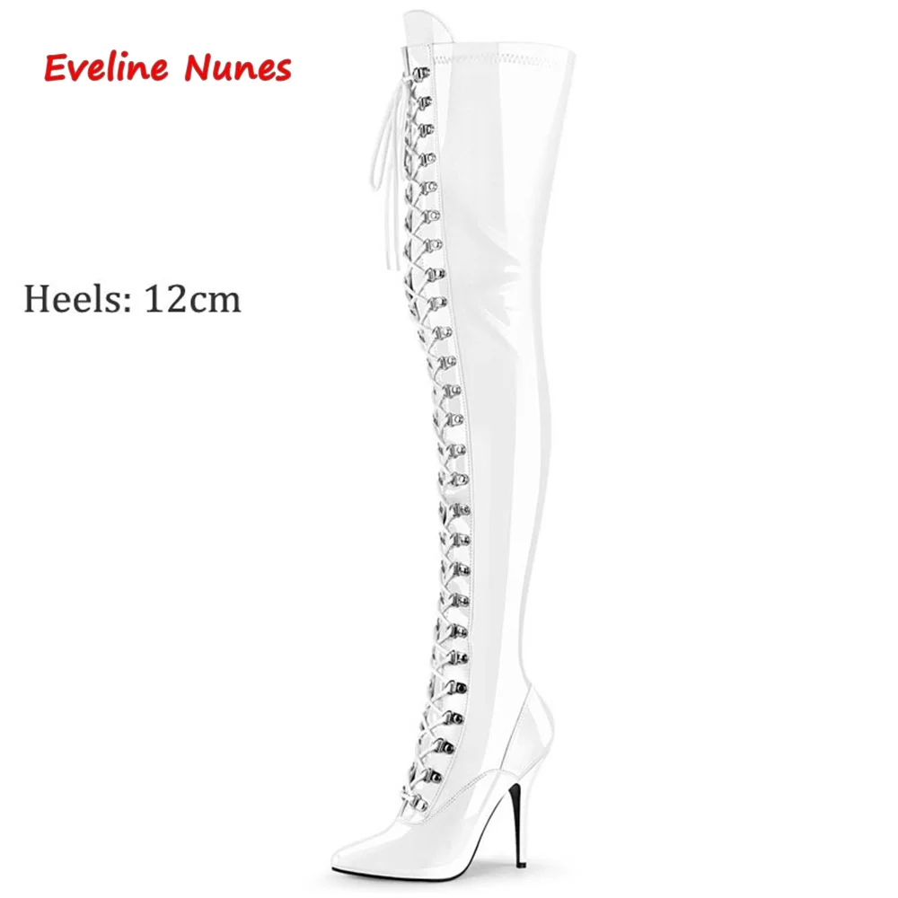 Schwarz Stiletto Über Das Knie Stiefel frauen Luxus Marke Leder Seite Zipper Spitz Mode Plus Größe Elastische Sexy schuhe