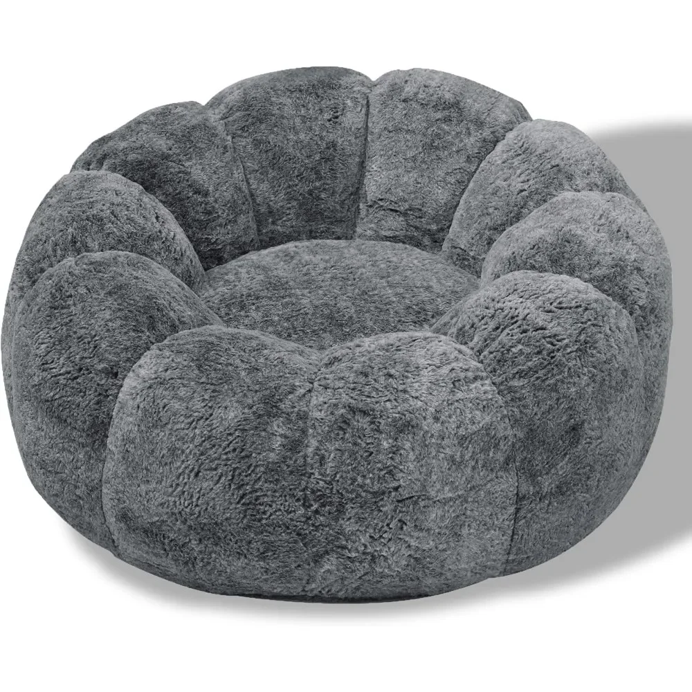 Chaise pouf moelleux avec rembourrage, chaise pouf en fausse fourrure, support à dossier bas, accoudoir pétale, adultes