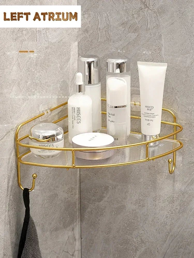 Bathroom tripod storage rack corner storage rack golden iron acrylic shampoo and shower gel storage rack bathroom accessories