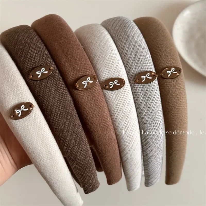 High end retro temperament woolen fabric sponge headband solid color French small fragrance style high head headbands for women