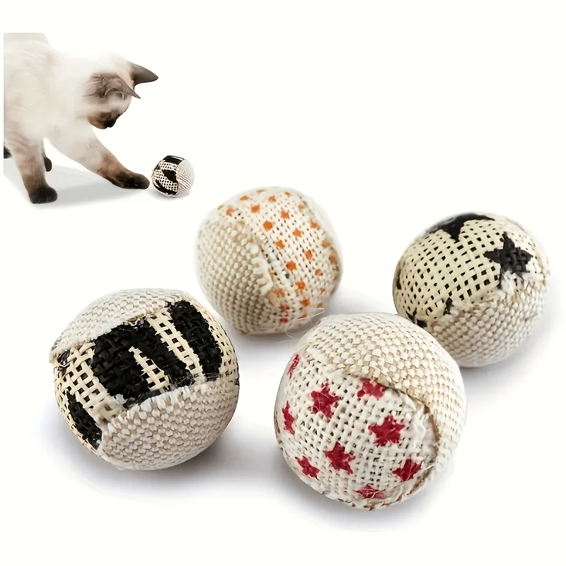 Cat Toy with Sound, Interactive Chase Ball, Random Cartoon Pattern, Durable Canvas Material, No Battery Needed