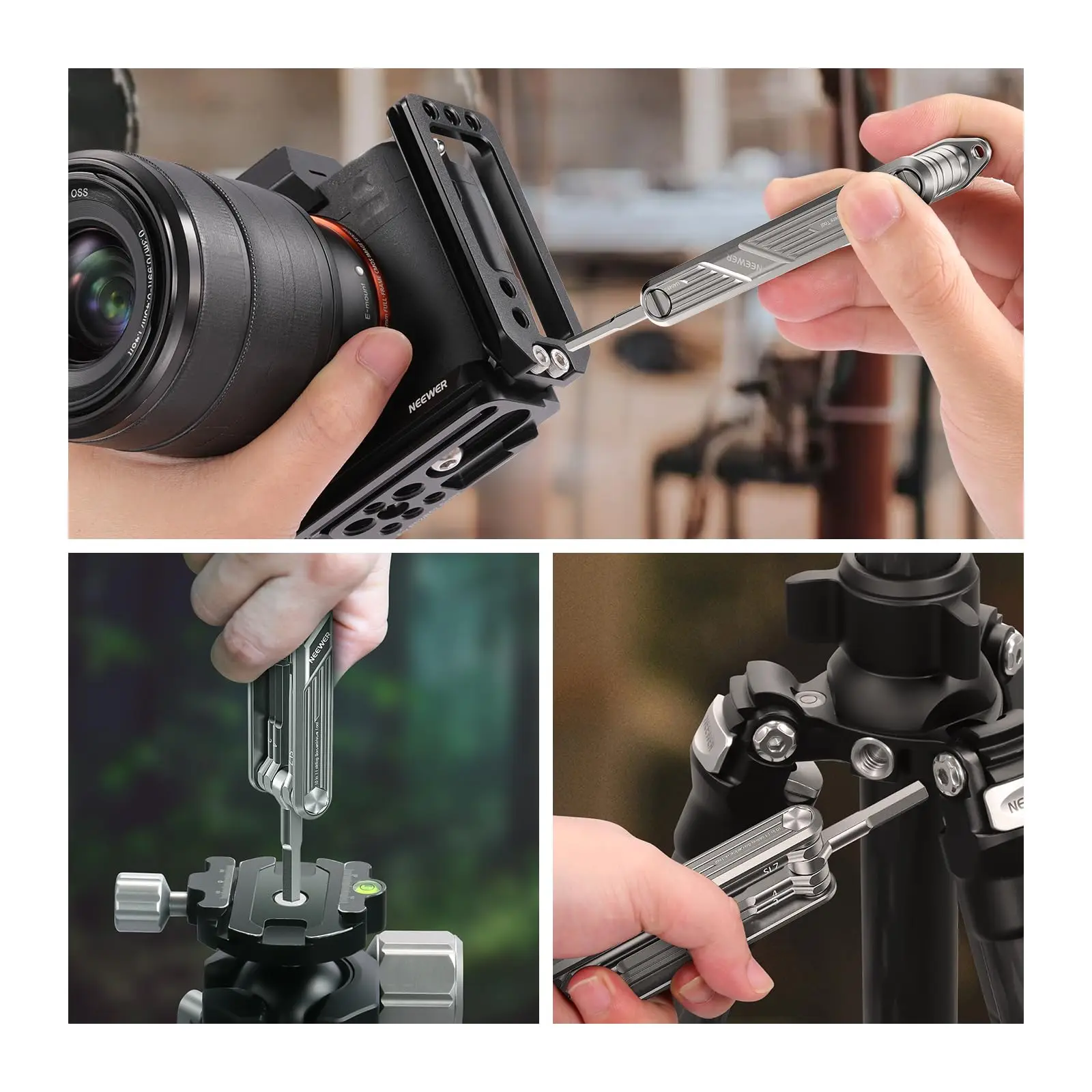NEEWER 10 in 1 Multifunctional Foldable Screwdriver Tool Set 4 Screwdrivers 6 Hex Keys Pocket Tool for SmallRig Camera Cage Rig