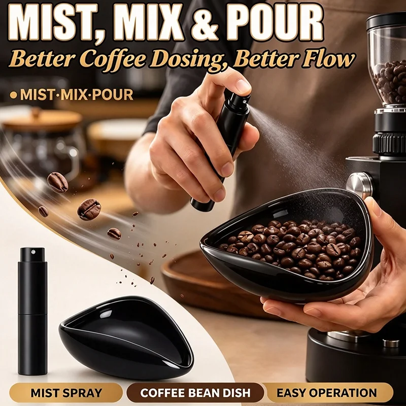 Coffee Bean Dosing Cup Trays With Spray Bottle, Ceramic Measuring Tray Kit For Coffee or Tea, Espresso Accessories PTKFQJ01