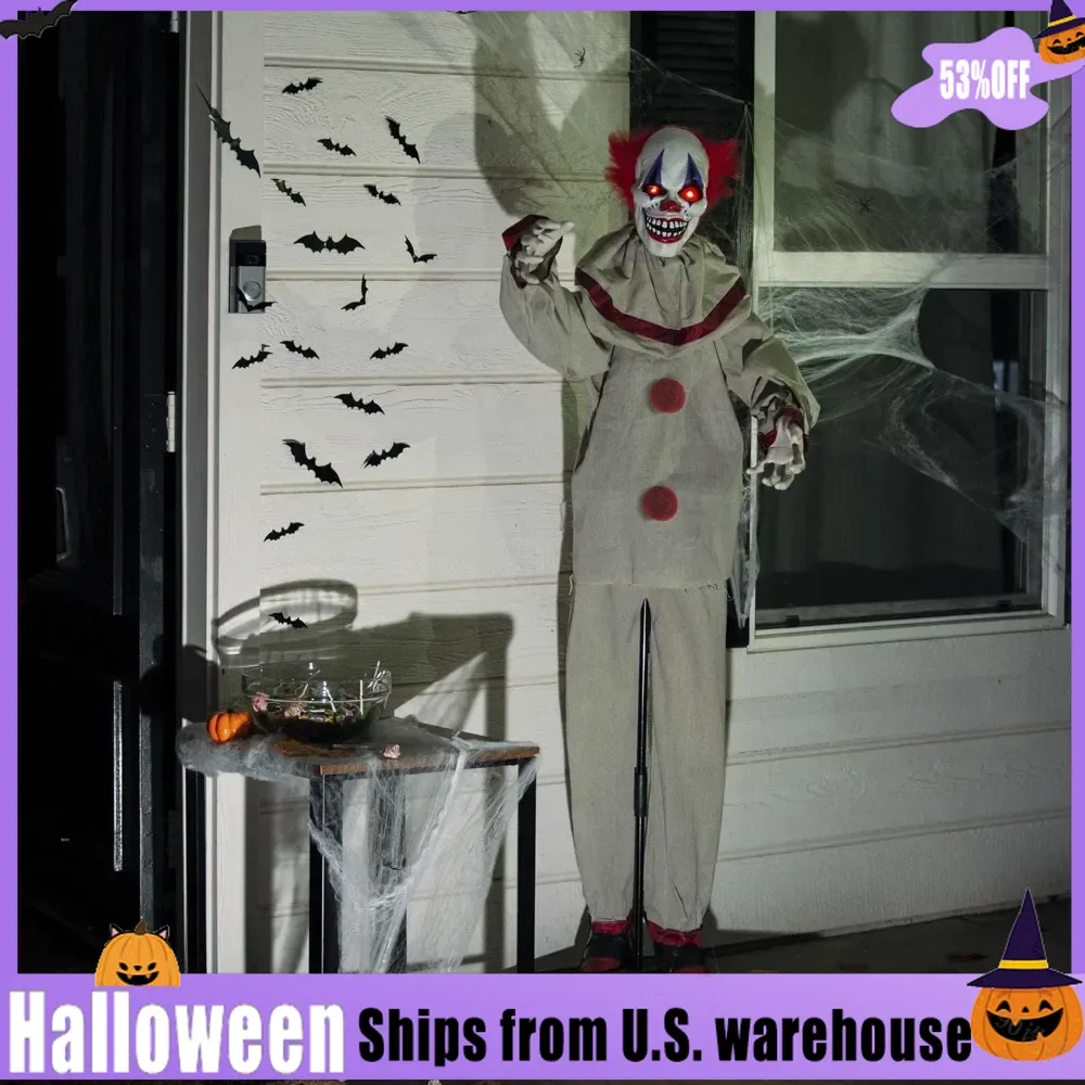 

Lighted Holiday Displays, Motion Activated Animatronic Killer Clown, Red Light Up Eyes Moving Arms & Head, Halloween Prop