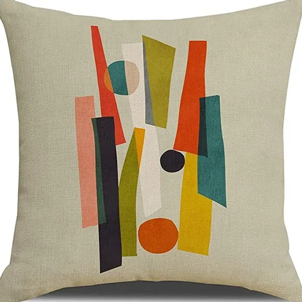 1Pc Mid Century Modern Geometric Cushion Cover Peach Skin 2D Flat Printed Abstract Art Pillowcase Sofa Living Room Home Decor