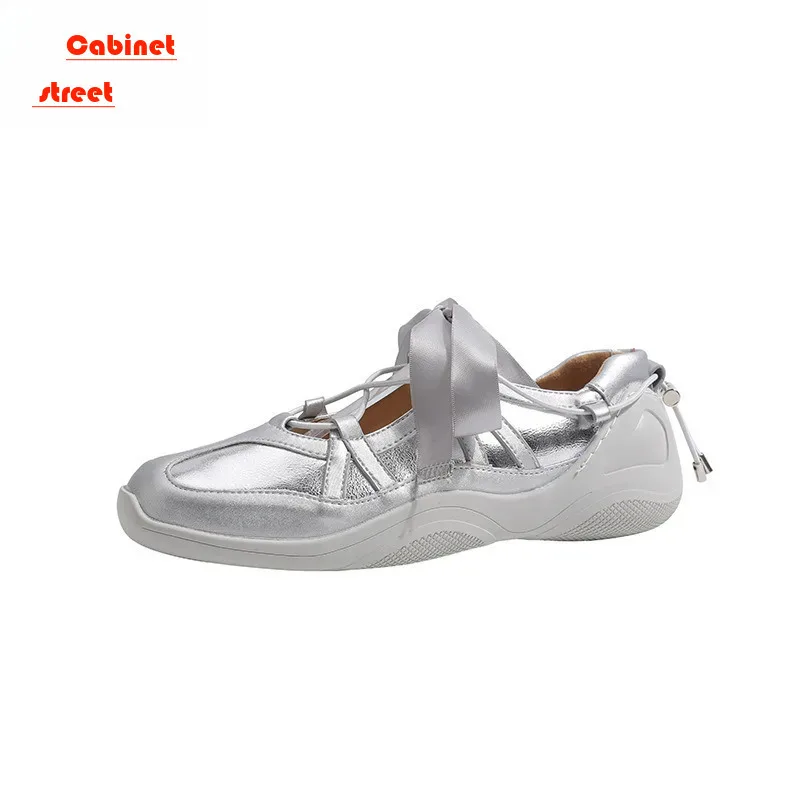 

2024 Leather Women's Casual Sneakers Training Women Pumps Ladies Lolita Shoes Patchwork Lace-up Sneakers Leather Flat Shoes