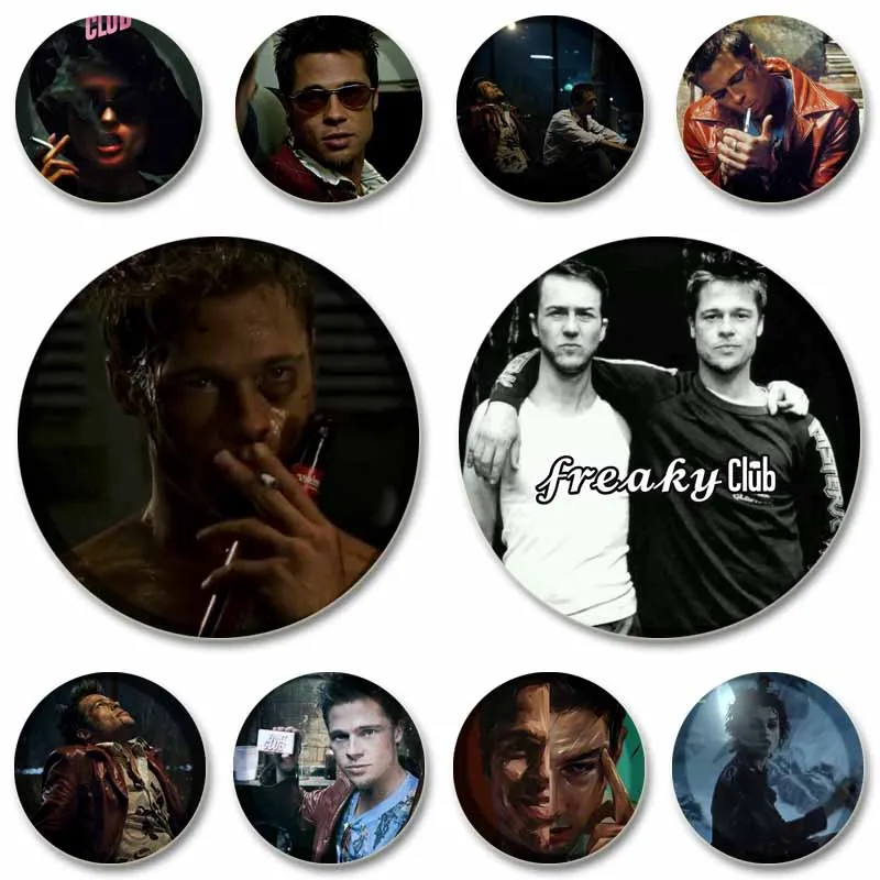 32/58mm Classic Movie Fight Club Soft Button Pins Retro Film Aesthetic Brooch Badges for Backpack Clothes Decor Gifts for Friend
