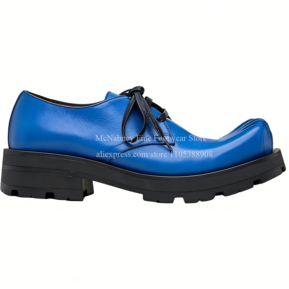 

Bright Blue 5 Toe Chunky Lug Sole Men Derby Shoes Novelty Design Lace up Platform Casual Shoes Streetwear Fashion Shoes for Men